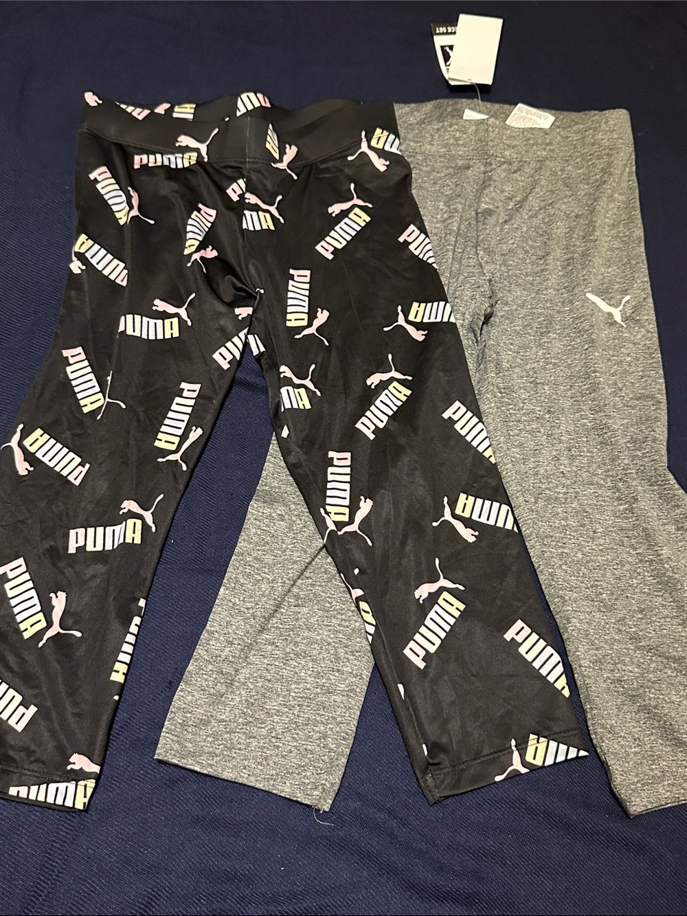 Puma Girls' Black Logo Print & Gray Legging Set - Puma Colors
